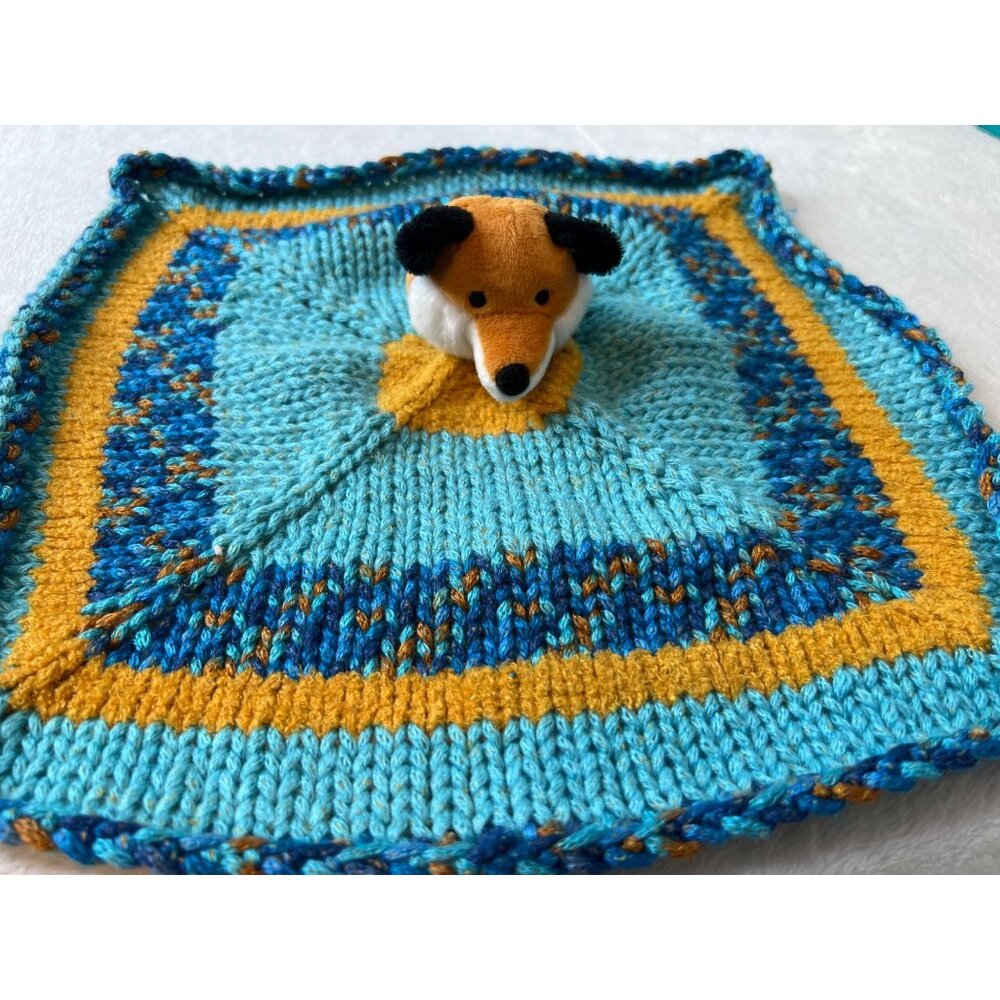 DMC Fox Lovey Baby Security Blanket Knit Orange Blue Whimsical